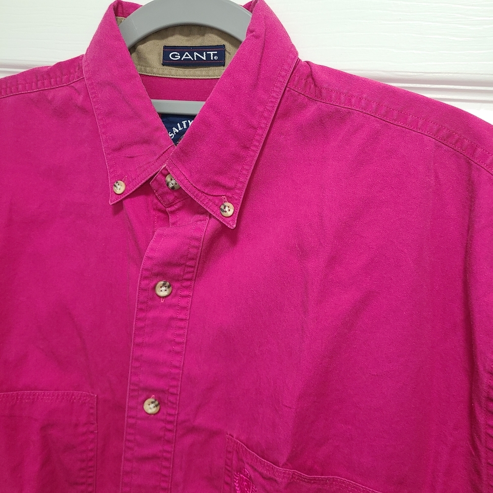 Vtg GANT Men's Vibrant Pink‎ Casual Shirt Size Large Vintage SALTY DOG